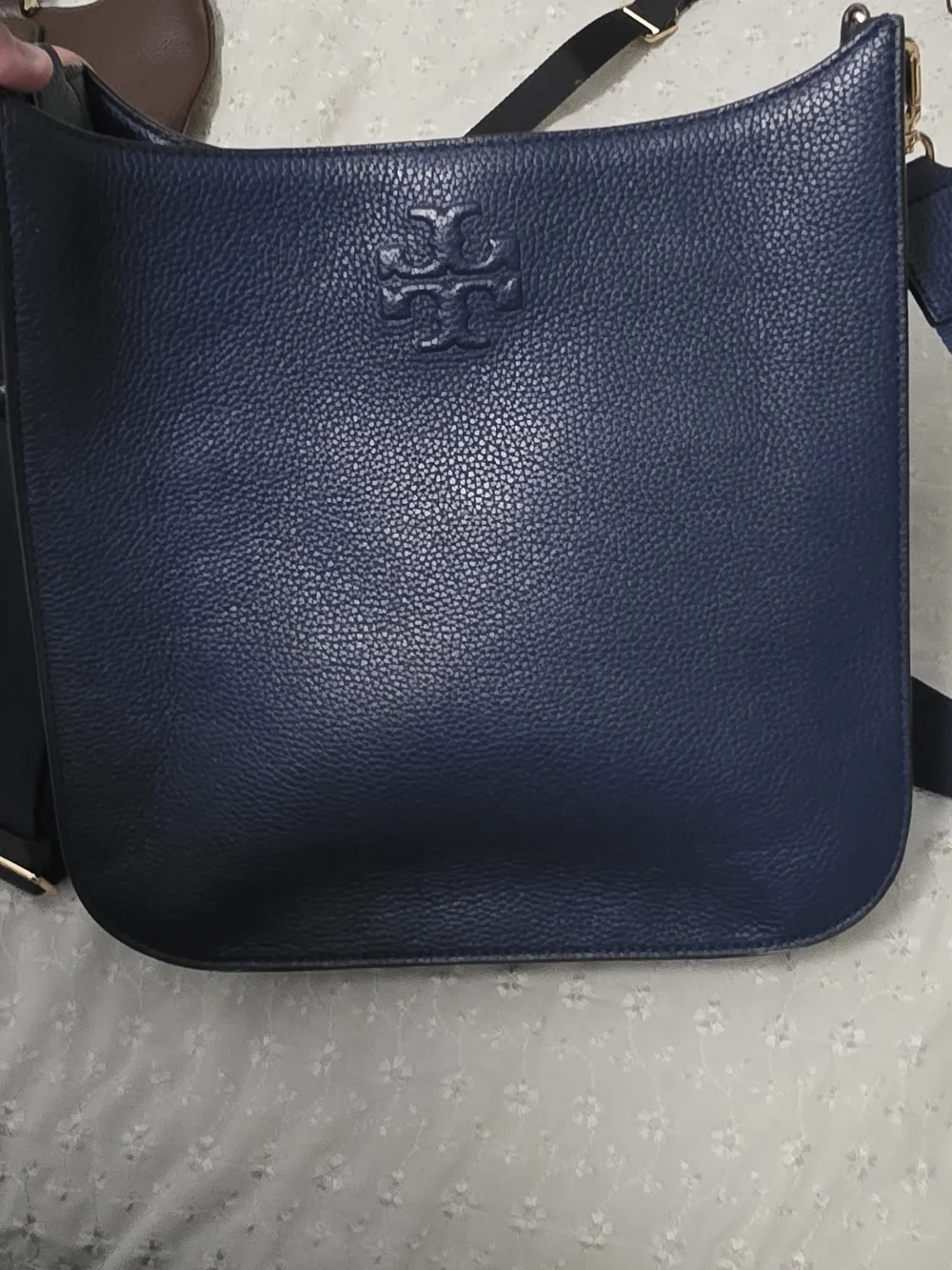 Tory Burch Navy Pebbled Leather Messenger Crossbody